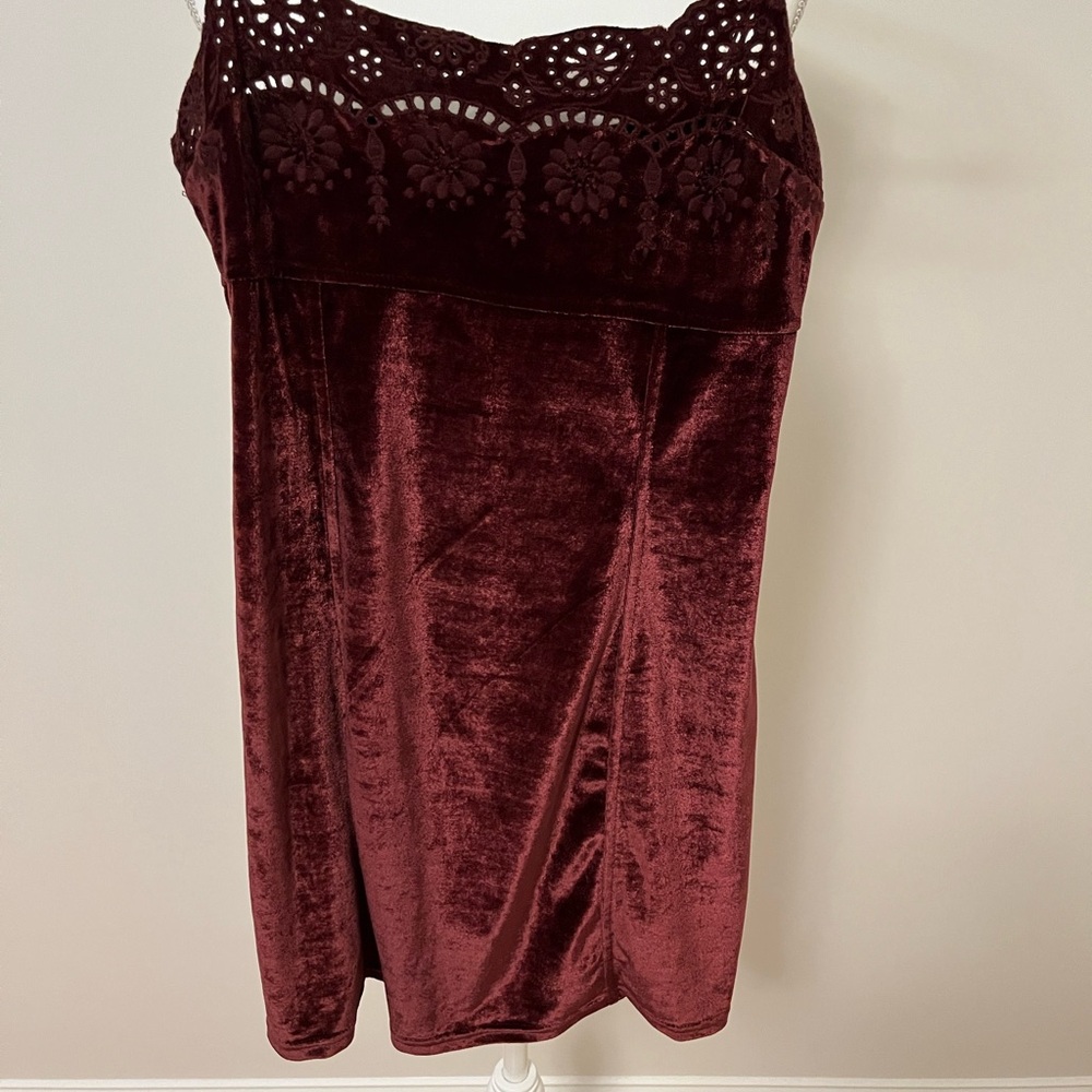 Free People Burgundy Velvet Dress with Eyelet Detail